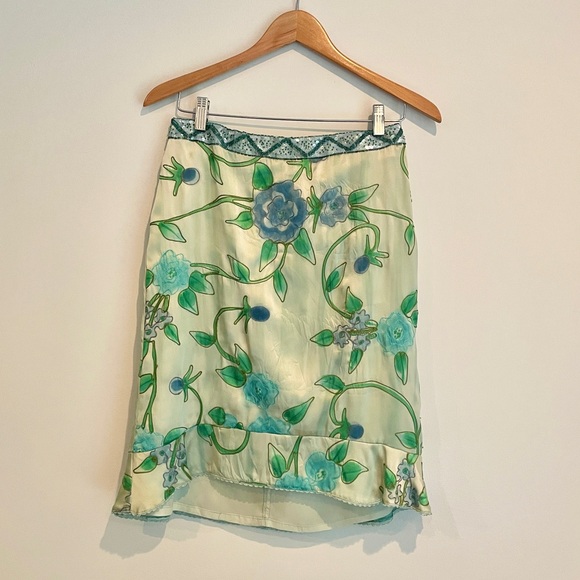 Nanette Lepore Hand Dyed Floral Bead Embroidered Silk Skirt Women’s Size 4 - Picture 1 of 6